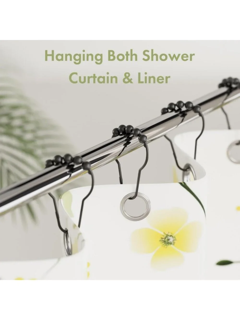 Matte Black Shower Curtain Hooks - Rust Proof Stainless Steel, Set of 24